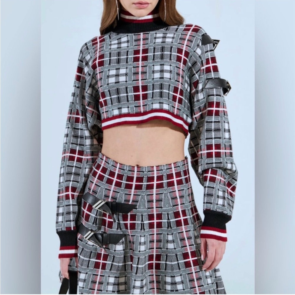 AKIRA Plaid Black, White, and Red Skirt Set